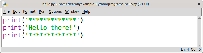 hello.py program on IDLE editor