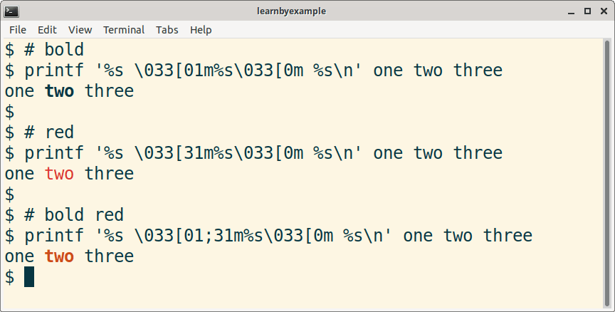 Examples for formatting with ANSI escape sequences