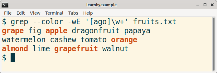 Example for displaying matched portions in color with GNU grep