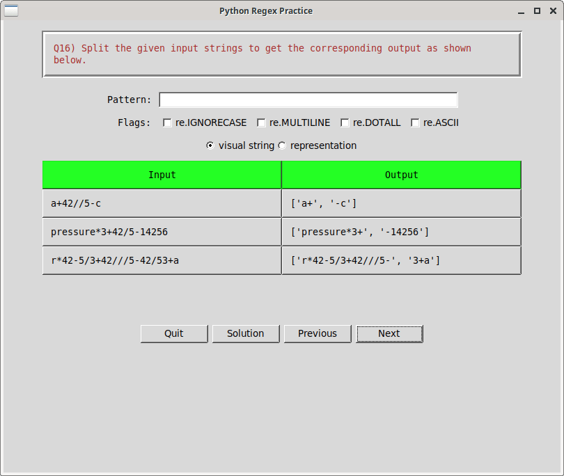 Python exercise example for re.split