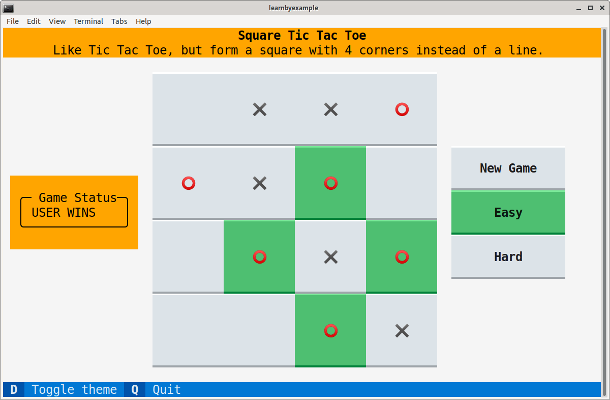 Sample screenshot for Square Tic Tac Toe game